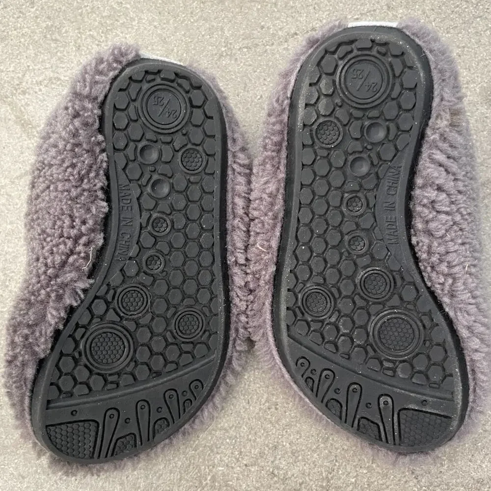 Cituo Toddler Slippers Size 24/25 Gray Sherpa Fleece House Shoes Non-Slip Cozy